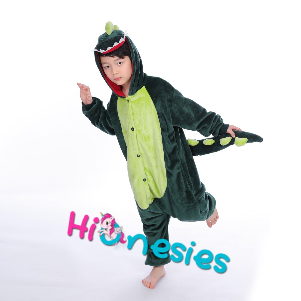Green Dinosaur Onesie for Kid Kigurumi Animal Pajama Halloween Costumes