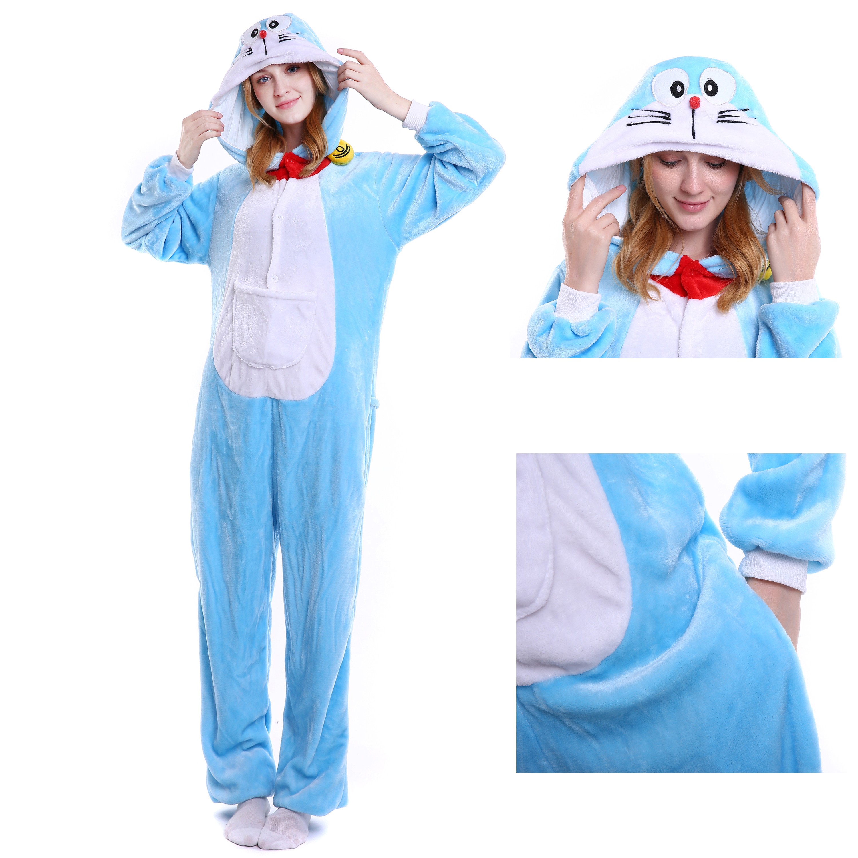 Cute Cartoon Kigurumi Doraemon Pajamas Long Sleeve Hooded Onesie Adult Women  Animal Halloween Christmas Sleepwear - AliExpress