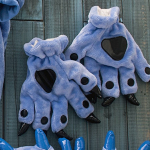 Dark blue Kigurumi Unisex Onesies Animal Hands Paw Flannel Cartoon Gloves