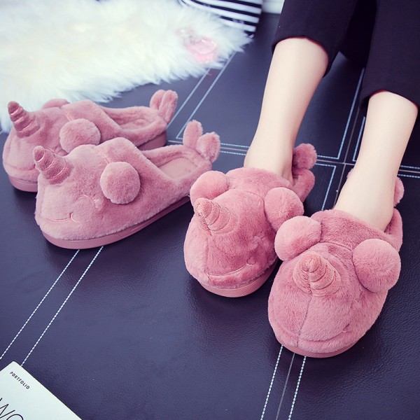 Fluffy Unicorn Slippers Cute Warm Winter Home Soft Household Slippers