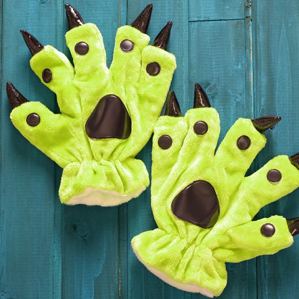 Fluorescent green Kigurumi Unisex Onesies Animal Hands Paw Flannel Cartoon Gloves
