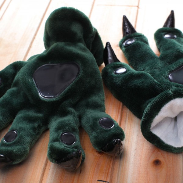 Dark green Kigurumi Unisex Onesies Animal Hands Paw Flannel Cartoon Gloves