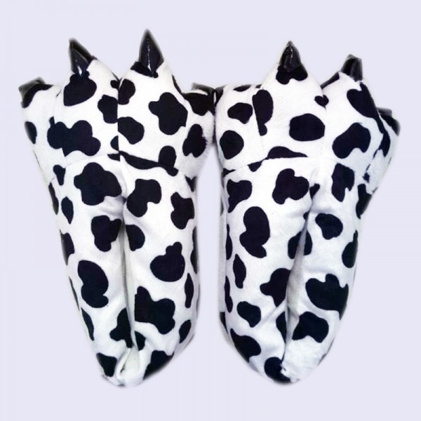 Cow Pattern Unisex Plush Paw Claw House Slippers Animal Deer Patern Costume Shoes