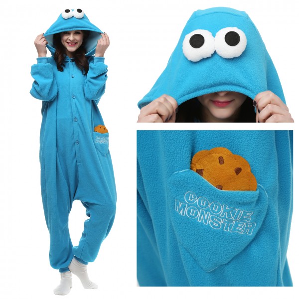 Blue Cookie Monster Onesie Unisex Women & Men Kigurumi Animal Pajama Party Costumes