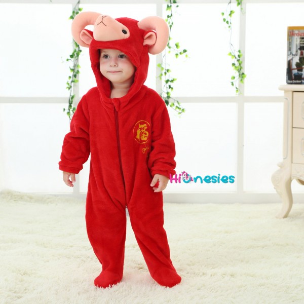 Red Argali Sheep Onesie for Baby & Toddler Animal Kigurumi Pajama Halloween  Costumes