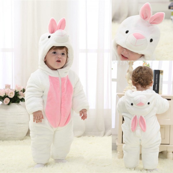 White Rabbit Onesie for Baby & Toddler Animal Kigurumi Pajama Party Costumes 