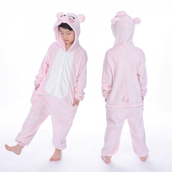 Pink Pig Onesie for Kid Animal Kigurumi Pajama Halloween Costumes 