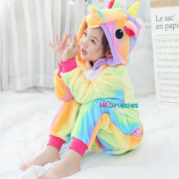 Kids Rainbow Unicorn Kigurumi Animal Cosplay Costume  Pajamas Sleepwear 