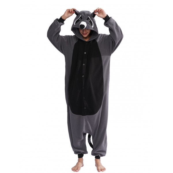 Grey Raccoon Onesie Costume Halloween Outfit for Adult & Teens