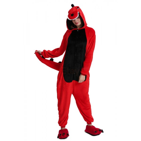 Red Dinosaur Onesie Costume Halloween Outfit for Adult & Teens
